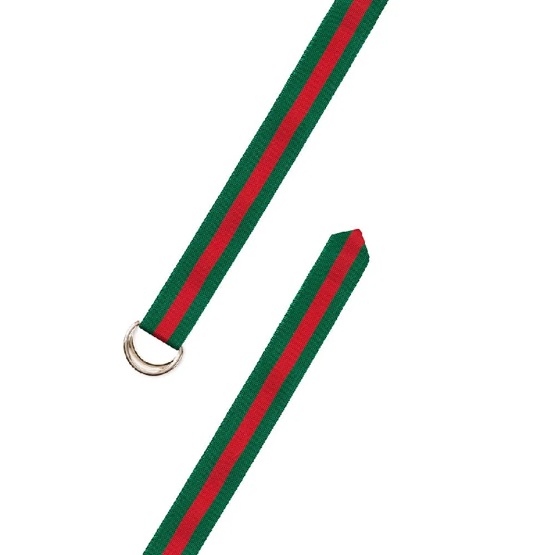 Forest Green & Red Grosgrain Ribbon D-Ring Belt