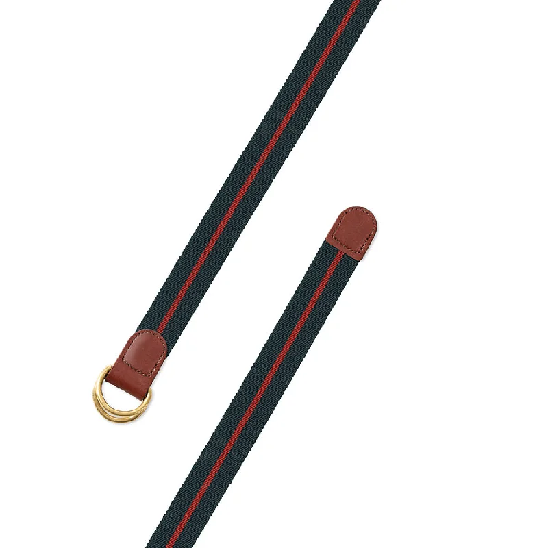 Forest Green & Red Belgian Stretch D-Ring Belt