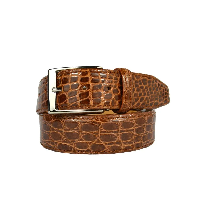 Genuine Glazed Crocodile Belt - Cognac