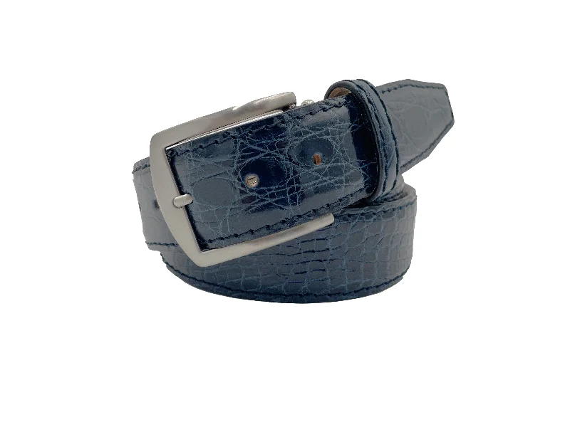 Genuine Glazed Crocodile Belt - Navy