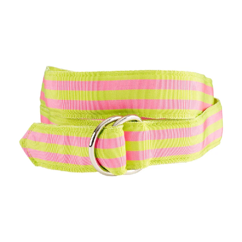 Grass Green & Pink Grosgrain Ribbon D-Ring Belt