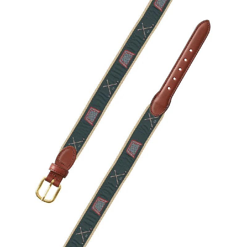 Green Hockey Motif Leather Tab Belt