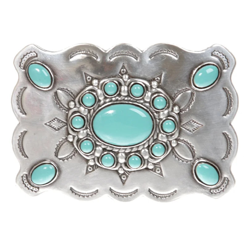 Rectangular Western Belt Buckle with Turquoise Stone