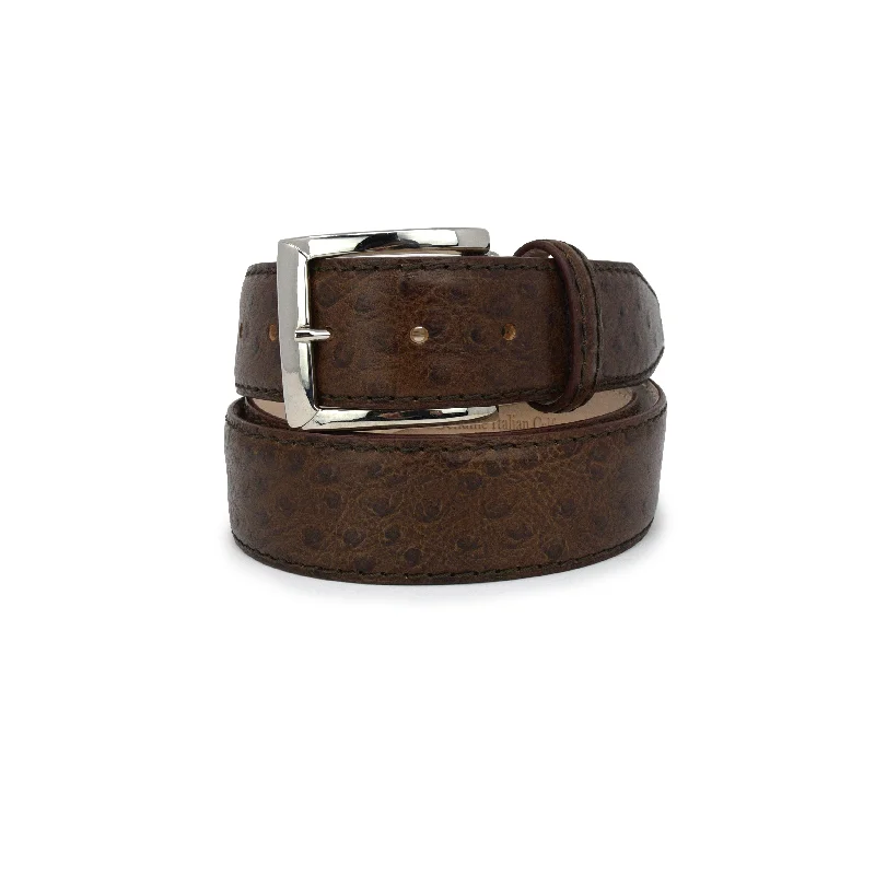 Italian Calf Skin Ostrich Belt - Brown