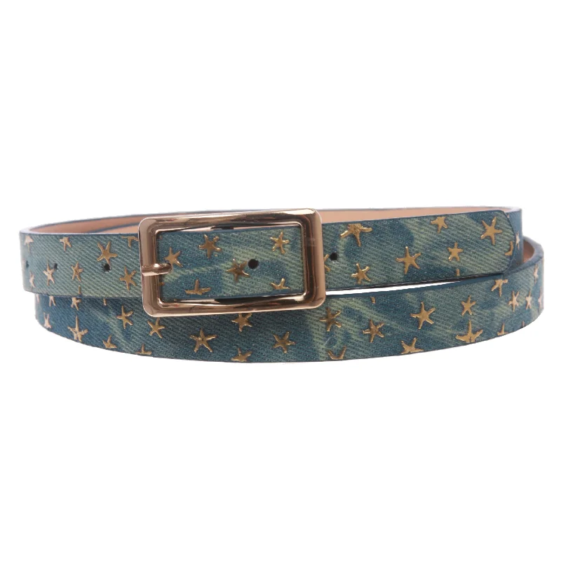 Women's Skinny Gold Star Embossed Fashion Jean Belt