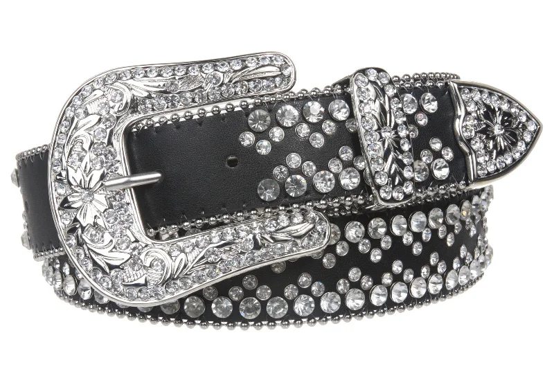 Snap On Western Cowgirl Rhinestone Studded Metallic Leather Belt