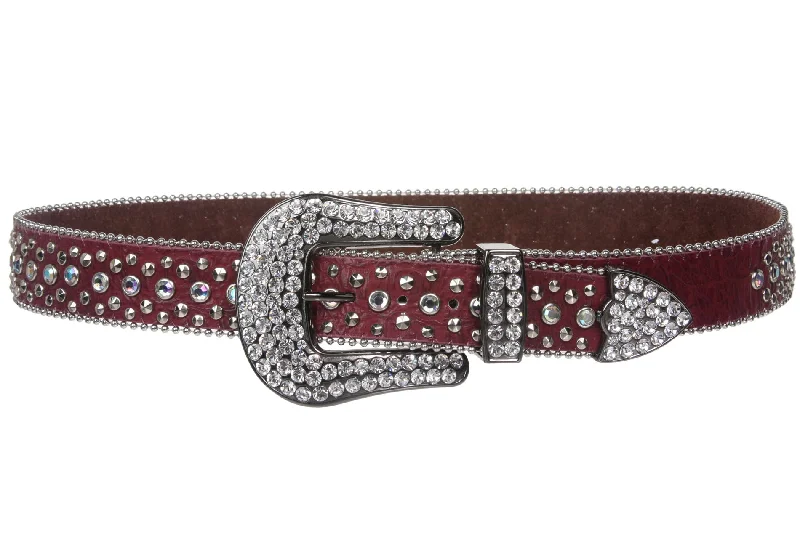 Snap On Western Cowgirl Alligator Rhinestone Studded Leather Belt