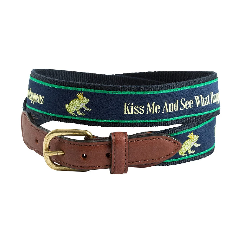 Kiss Me and See Bespoken Motif Leather Tab Belt