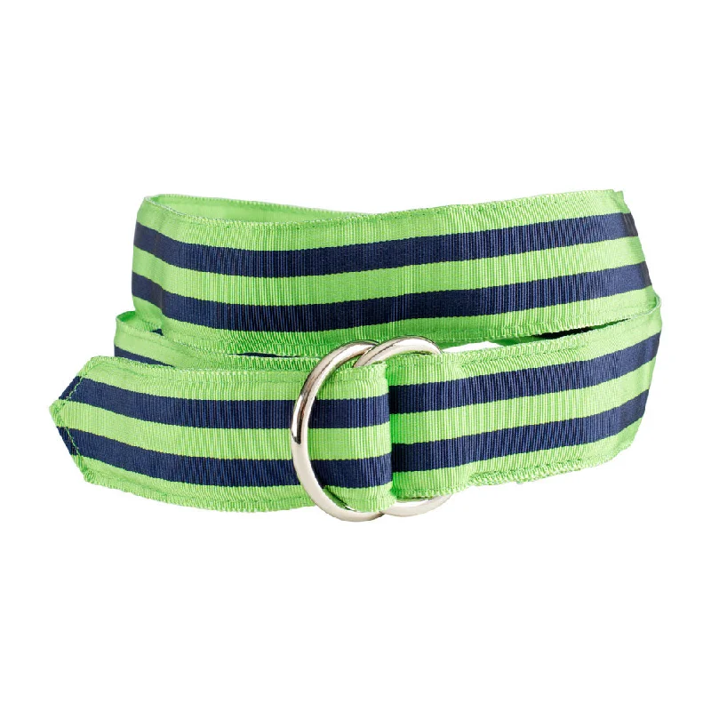 Lime Green & Navy Grosgrain Ribbon D-Ring Belt