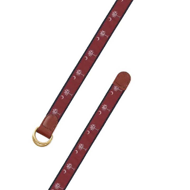 Maroon South Carolina Flag Motif D-Ring Belt