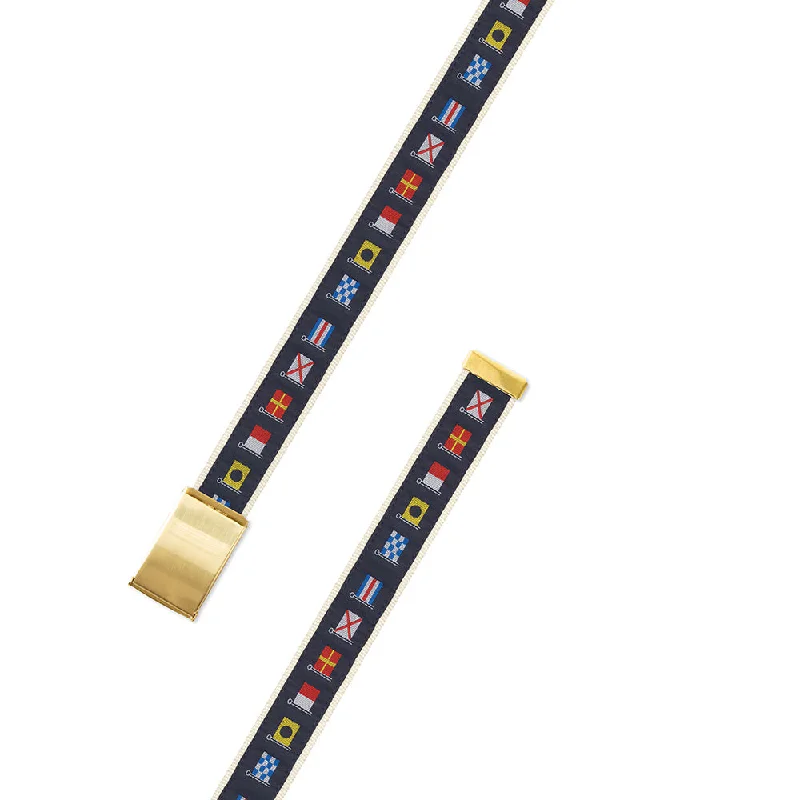 Nautical Flags Motif Military Buckle Belt