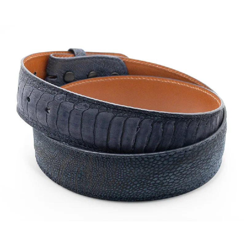 Navy Blue Suede Ostrich Leg Belt Straps