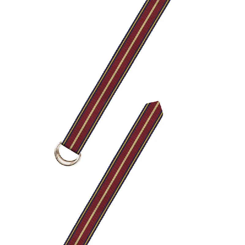 Navy, Burgundy & Gold Grosgrain Ribbon D-Ring Belt