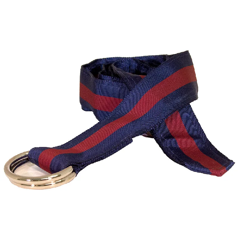 Navy & Burgundy Grosgrain Ribbon D-Ring Belt