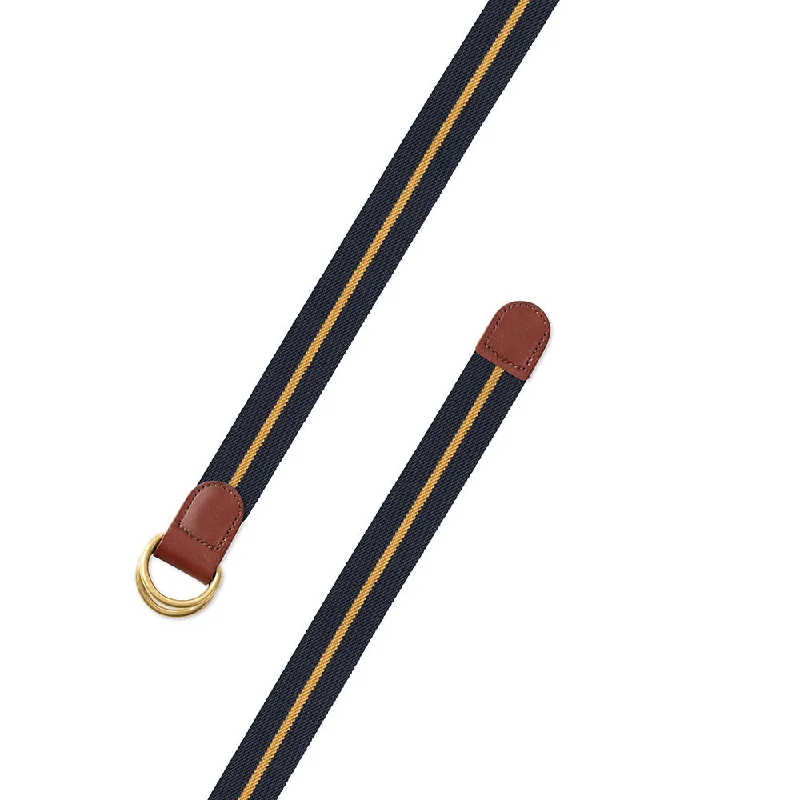 Navy & Gold Belgian Stretch D-Ring Belt