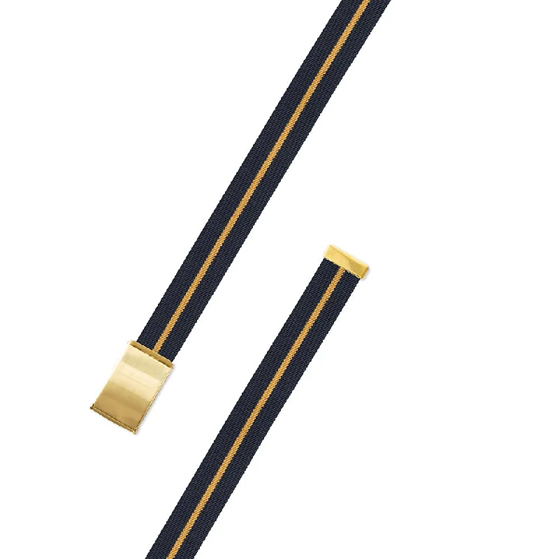 Navy & Gold Belgian Stretch Military Buckle Belt