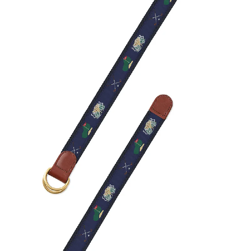 Navy Golf Motif D-Ring Belt