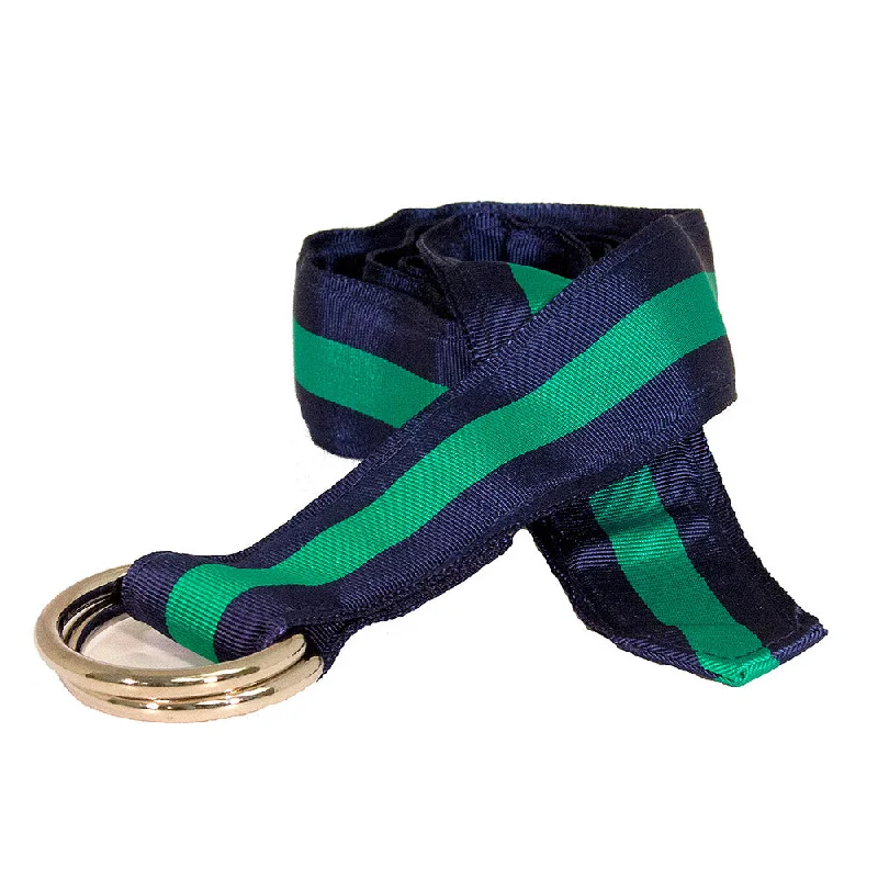 Navy & Green Grosgrain Ribbon D-Ring Belt