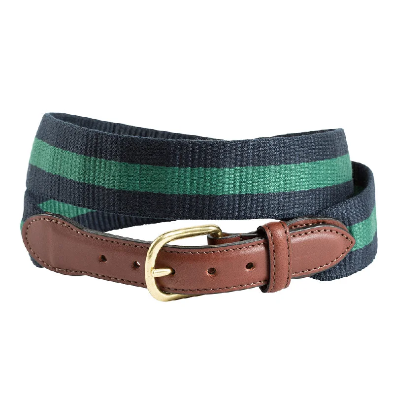 Navy & Green Wide Belgian Surcingle Leather Tab Belt