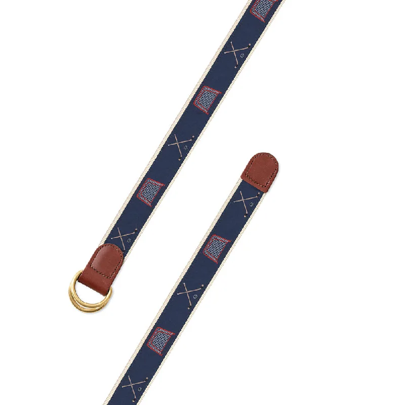 Navy Hockey Motif D-Ring Belt