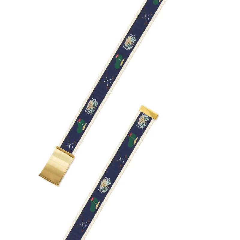 Navy & Natural Golf Motif Military Buckle Belt