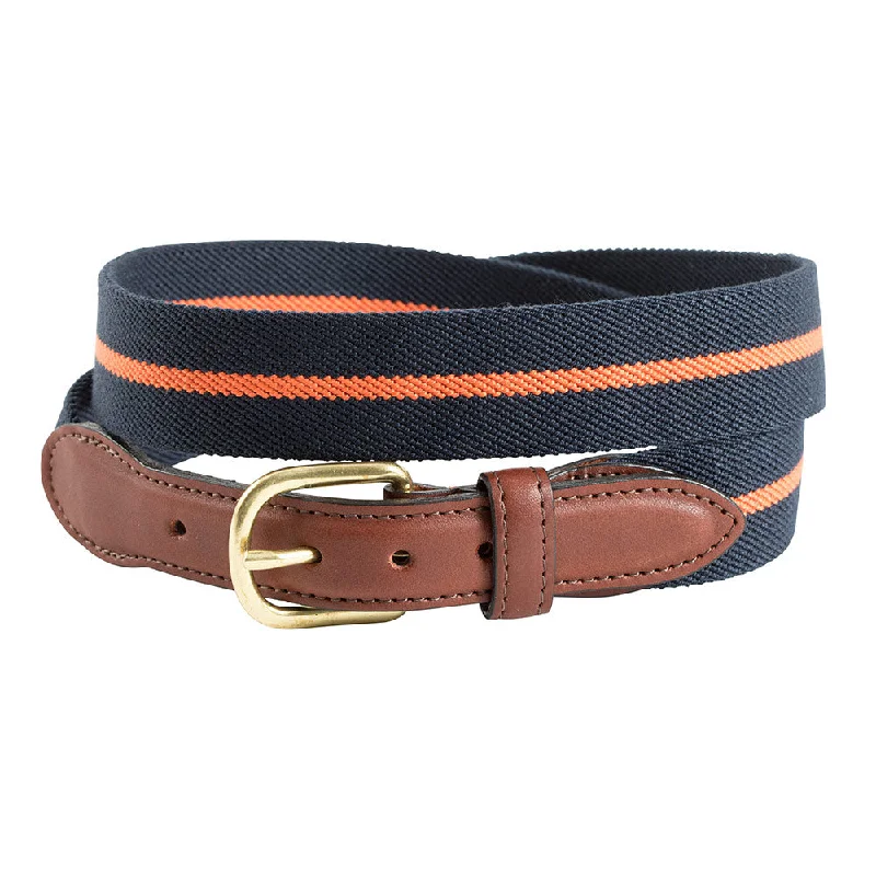 Navy & Orange Belgian Stretch Leather Tab Belt