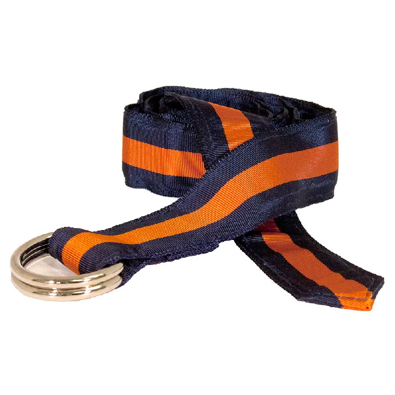 Navy & Orange Grosgrain Ribbon D-Ring Belt