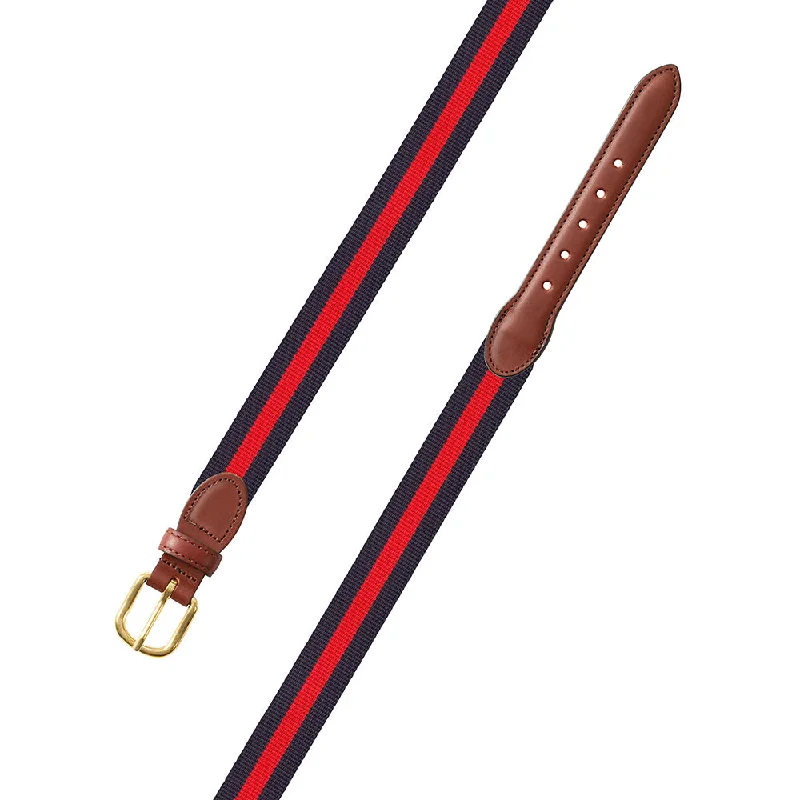 Navy & Red Surcingle Leather Tab Belt