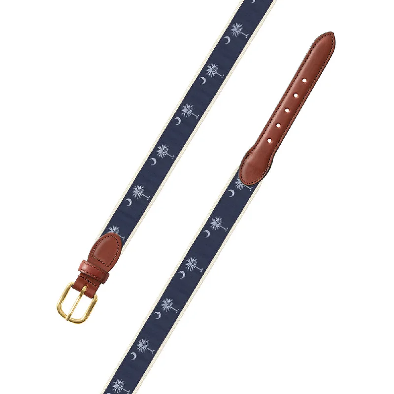 Navy South Carolina Flag Motif Leather Tab Belt