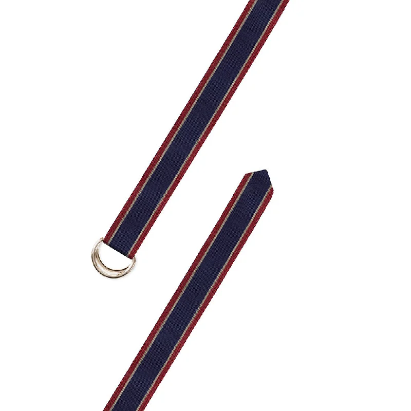 Navy, Tan & Burgundy Grosgrain Ribbon D-Ring Belt