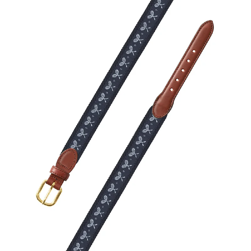 Navy Tennis Motif Leather Tab Belt