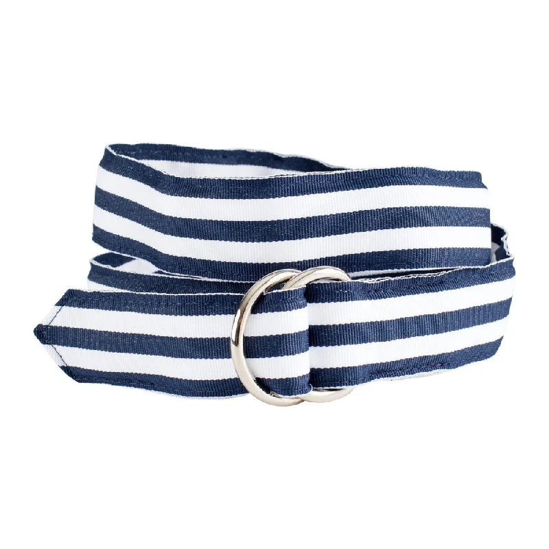 Navy & White Grosgrain Ribbon D-Ring Belt