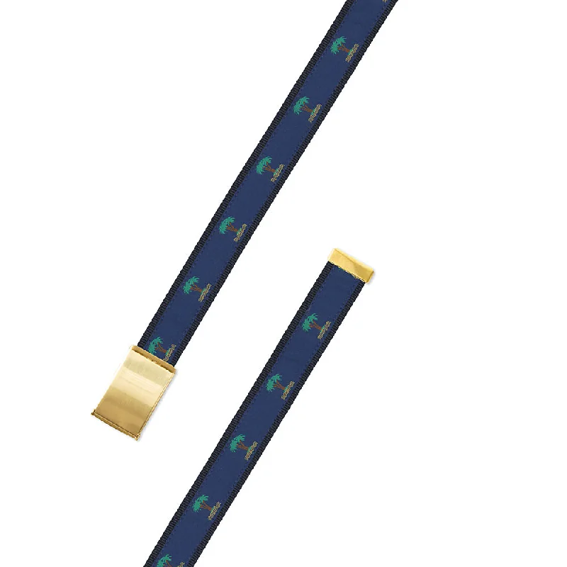 Palm Trees on Navy Motif Military Buckle Belt