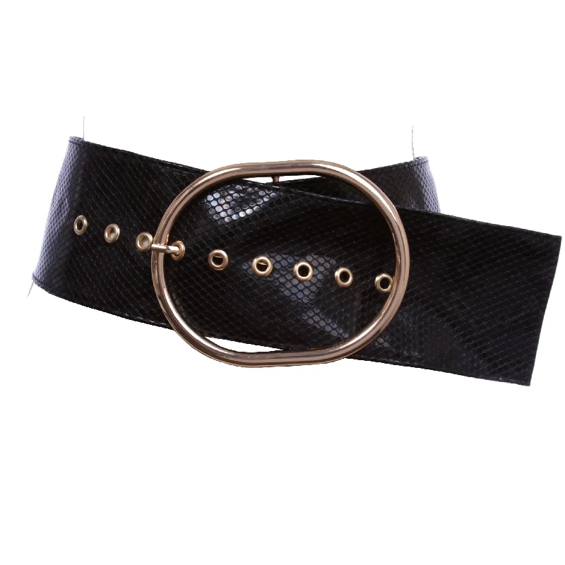 Women's Wide Faux Alligator or Snake Print Oval Sash Belt