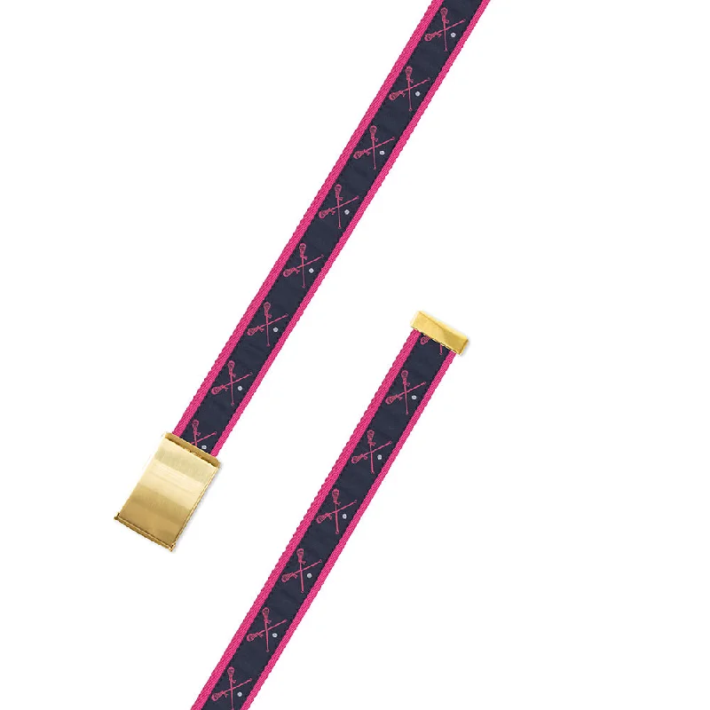 Pink Lacrosse Motif Military Buckle Belt