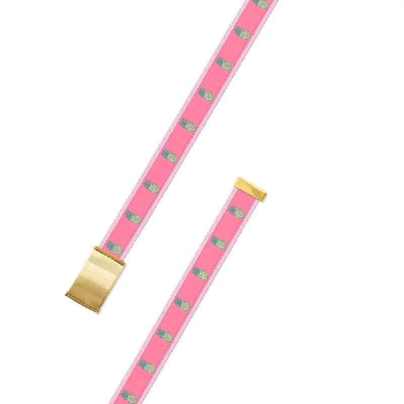 Pink Pineapple Motif Military Buckle Belt