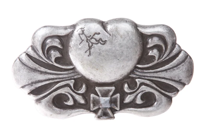 Western Heart Cross Fleur De Lis Flower Engraving Belt Buckle