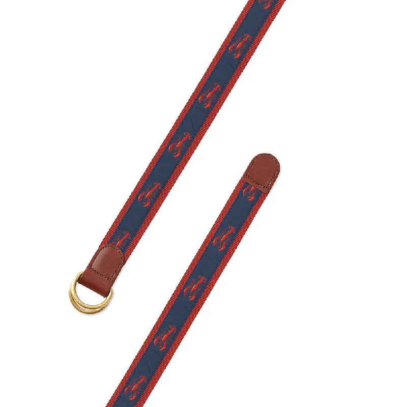 Red & Navy Lobster Motif D-Ring Belt