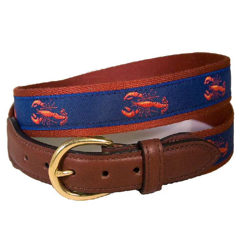 Red & Navy Lobster Motif Leather Tab Belt