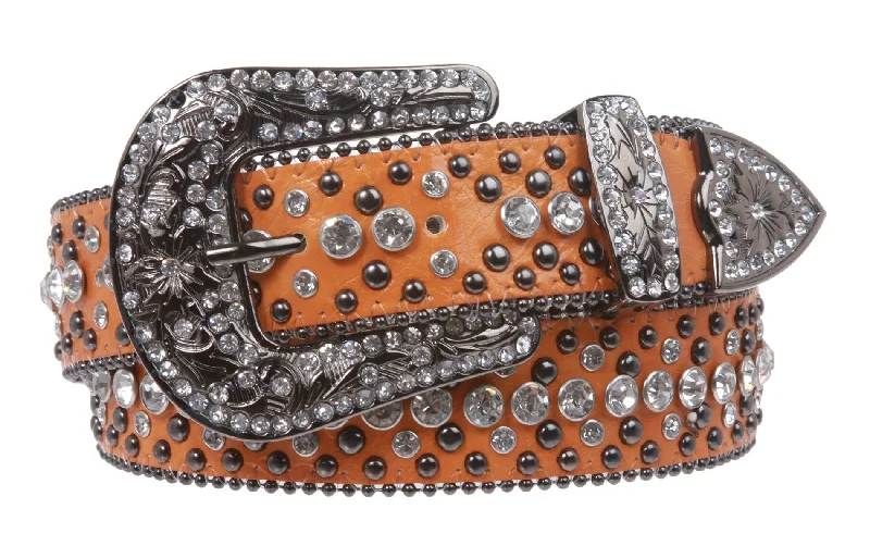 Western Cowgirl or Cowboy Rhinestone Bling Circle Studded Leather Belt