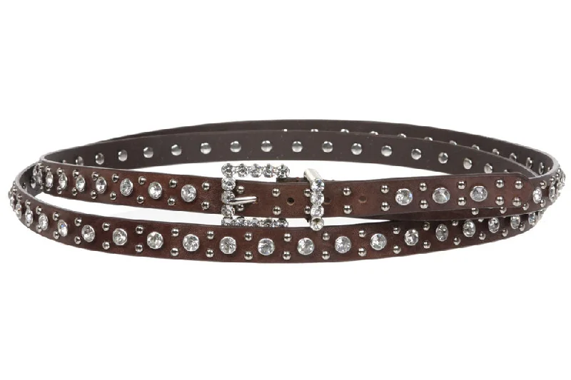 3/4" (19 mm) Oversize Skinny Rhinestone Double Wrap Faux Leather Belt