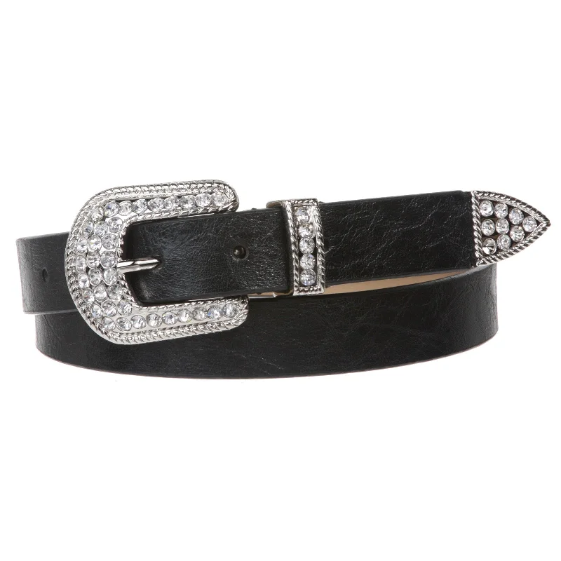 1" Western Rhinestone Buckle Plain Leather Belt