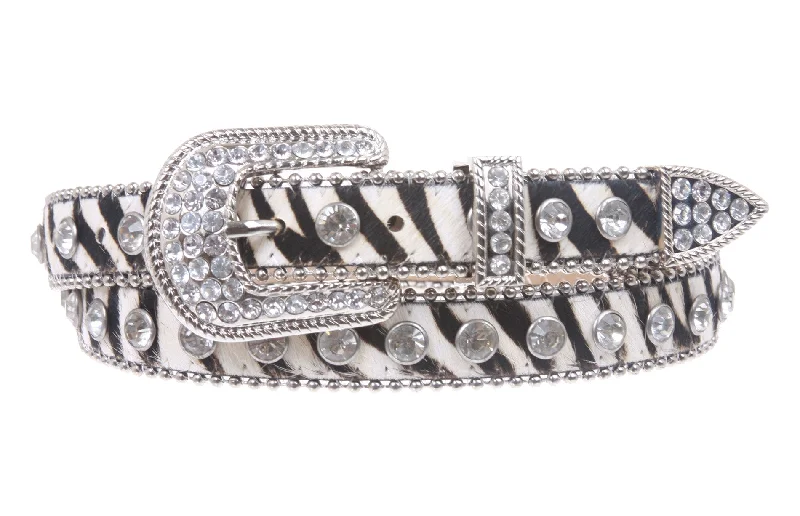 1" Genuine Hair on Calf Belt with Rhinestone Buckle Set