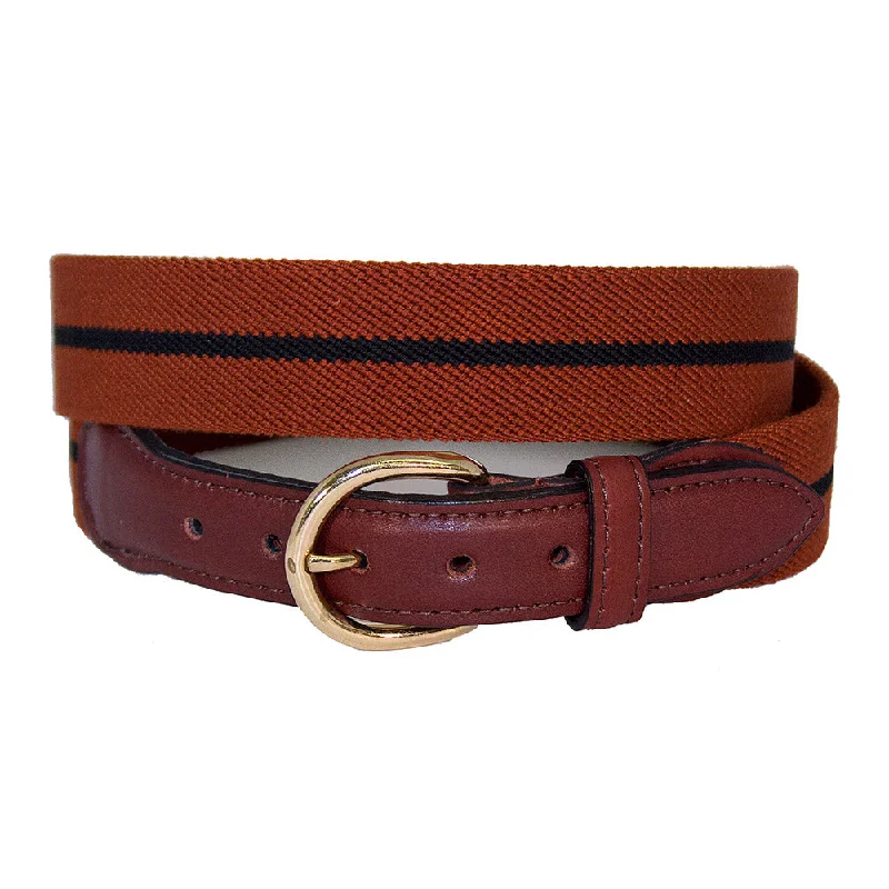 Rust & Navy Belgian Stretch Leather Tab Belt