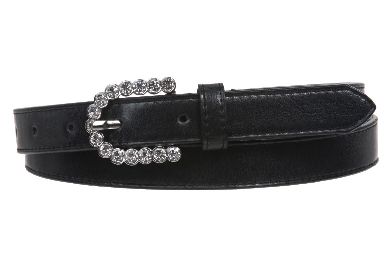 Women's 3/4" (19mm) Skinny Horseshoe Rhinestone Non Leather Belt