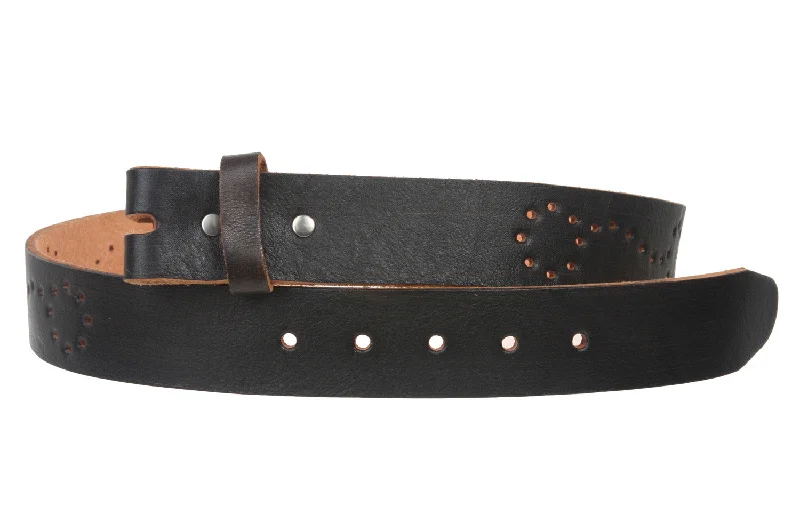 Snap On 1 1/2" Soft Hand Genuine Leather Perforated Detail Belt Strap