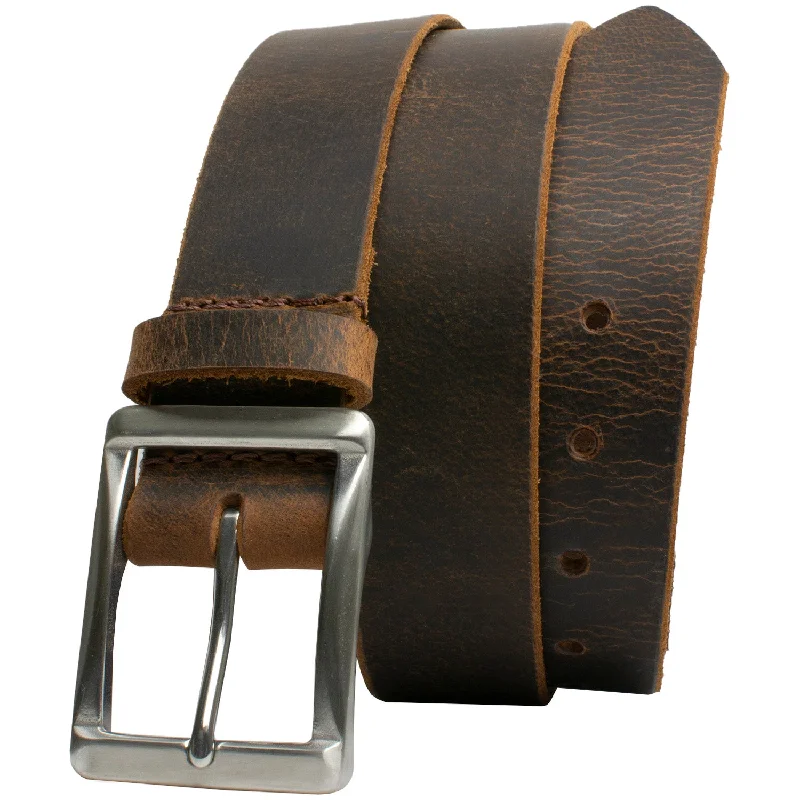 The Site Manager Distressed Leather Brown Belt by Nickel Smart®