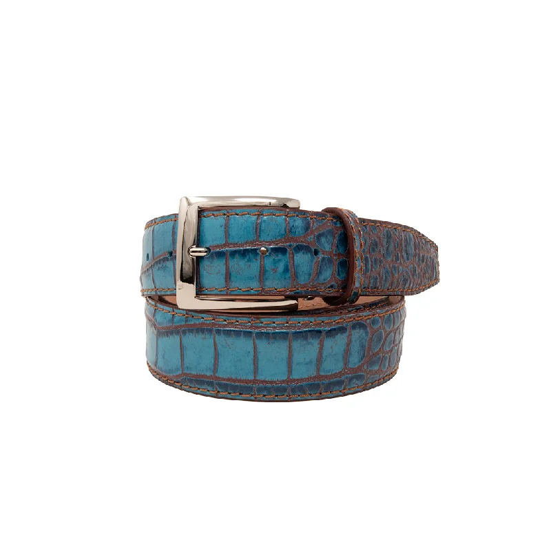 Two-Toned Mock Croc Belt - Cobalt & Cognac - 40mm