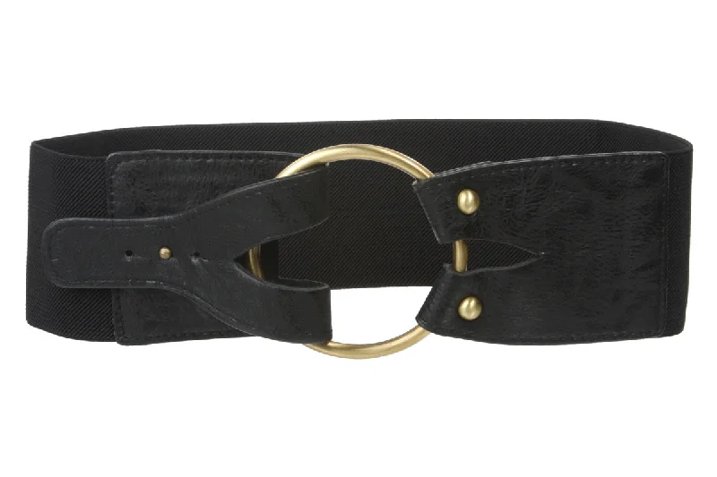 3" inch Wide High Waist Brass Ring strap Fold closure Stretch Belt