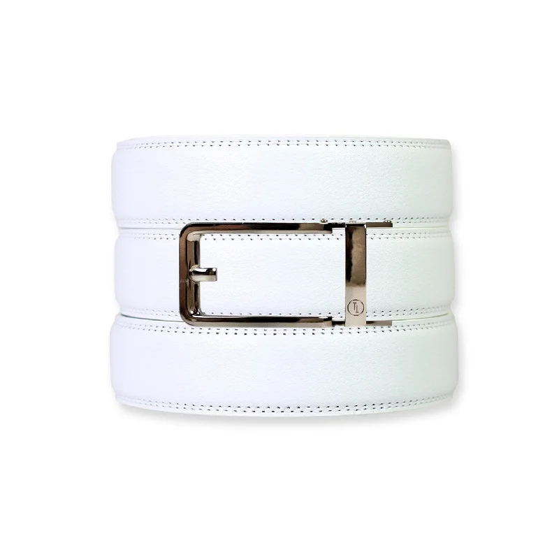 White Leather Ratchet Belt & Buckle Set